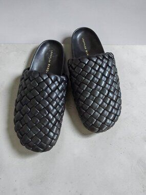 LOEFLLER RANDALL Black Braided Leather Mules Flats Size 5